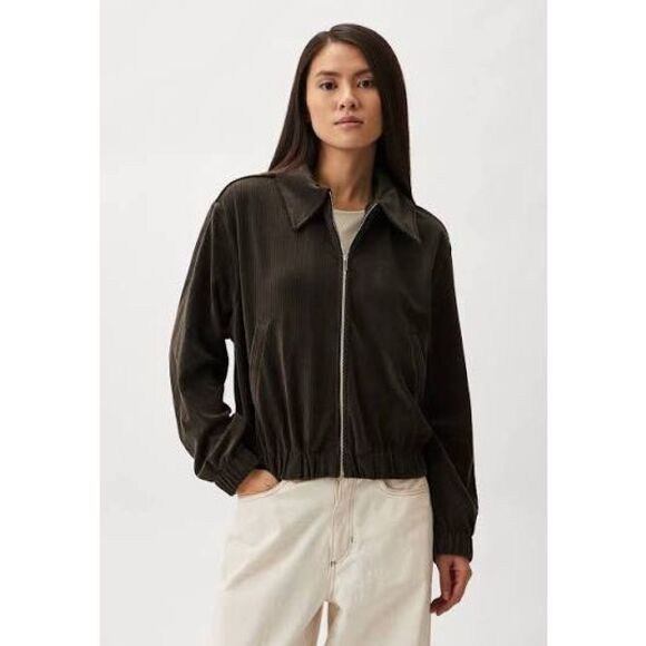 MANGO MNG Corduroy Bomber Jacket Khaki Green Zip Front Womens Small NEW - Picture 3 of 6